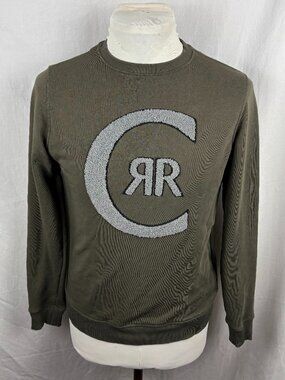 Cerruti 1881 Logo Sweatshirt Olive Green Chenille Crewneck Men's Small Cotton